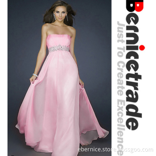 Long Chiffon Strapless Wedding Bridesmaid Dress